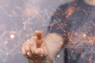 Concept of internet network. double exposure