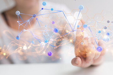 Neural network 3D illustration. Big data and cybersecurity