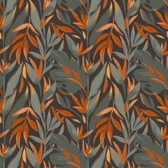 Wax sketch pastel crayon tropical exotic seamless pattern. Palm leaves, monstera, strelitzia flower. Print for wallpaper, fabric, stationery, interior