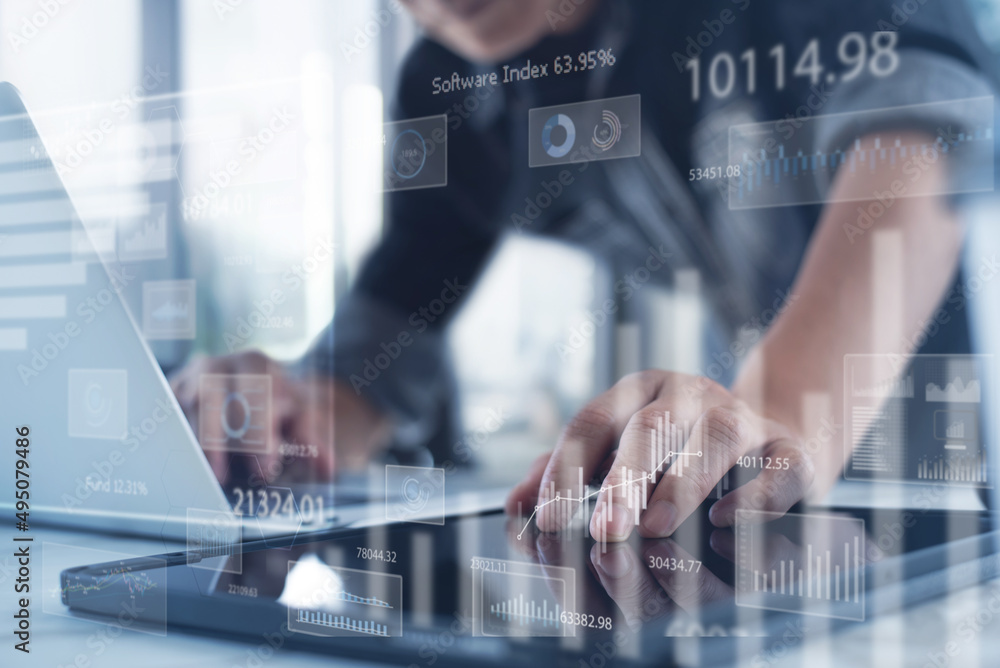 Poster business analytics (ba), data analysis with key performance indicators (kpi) dashboard concept. busi