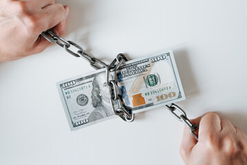 Economic sanctions, cancellation or prohibition of American money, financial problems concept....
