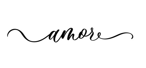 Amor lettering inscription in spanish. Vector calligraphic inscription with smooth line - obrazy, fototapety, plakaty