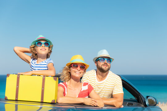 Happy Family Travel By Car On Summer Vacation