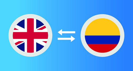 round icons with United Kingdom and Colombia flag exchange rate concept graphic element Illustration template design
