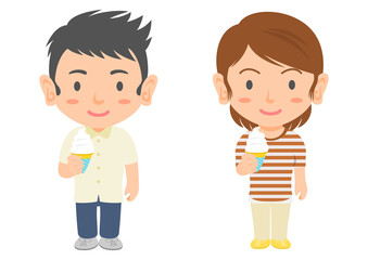 ソフトクリームを持つ男女