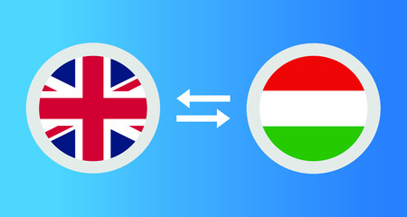 round icons with United Kingdom and Hungary flag exchange rate concept graphic element Illustration template design
