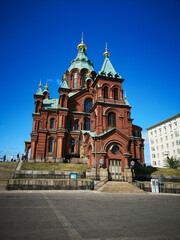 Uspenski Cathedral, Helsinki On Hill At Summer Sunny Day. Red Church - Tourist destination In Finnish Capital, Finland.