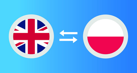 round icons with United Kingdom and 
Poland  flag exchange rate concept graphic element Illustration template design
