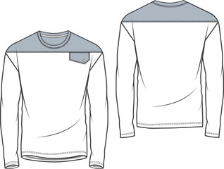 men long sleeve t-shirts , pocket details technical drawing 