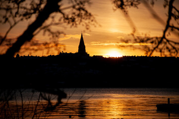 Fototapeta na wymiar stockholm skyline sunset silhouette