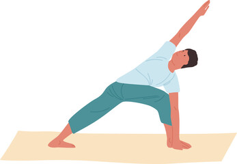 Naklejka premium Man Practicing Yoga Cartoon Illustration