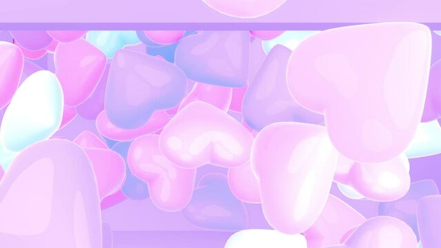 Looped 3d purple hearts flying out from a box animation.