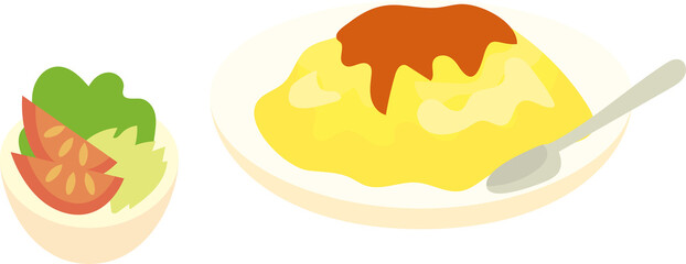 Vector illustration of omelette and salad.