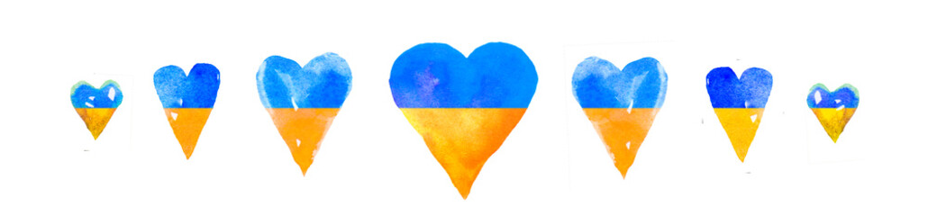 Ukraine flag colors. Hand-drawn heart with blue and yellow colors isolated on white background.