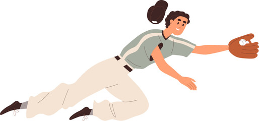Baseball Player Catcher Falling Down Cartoon Illustration