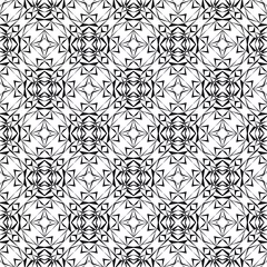 Fotobehang Geometric seamless pattern, ornament, abstract black and white background, fashion print, vector decorative texture. © khaladok