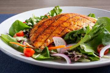 A view of a salmon salad.
