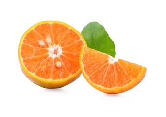 tangerine or mandarin fruit with leaves isolated on white background