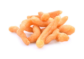 baked crispy pork with flour stick Thai salty snack on white background