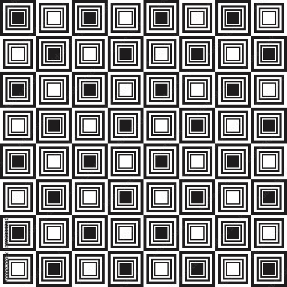 Poster checkerboard tiles from black and white cells. inside one cell there is another.