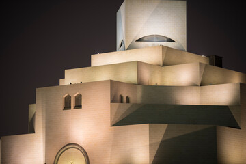 Doha,Qatar - March 05, 2019 : Night views of the Museum of Islamic Art in Doha.
