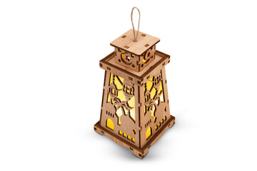 Ramadan wooden lantern isolated on white background