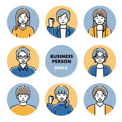 カジュアルな服装のビジネスパーソンのイラストセット(笑顔)