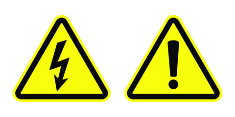 High voltage sign and danger sign, warning sign, attention sign. Danger icon, warning icon, attention icon.