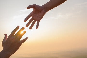 two people holding hands The concept of shaking hands to help the nation make peace Thank you for your support international peace day develop friendship please help me