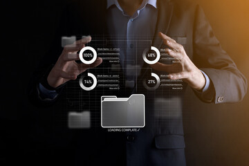 Business developer hand using board framework on virtual modern computer showing innovation Agile...