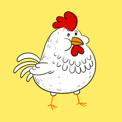 Chicken, rooster, hen cartoon drawing vector illustration.