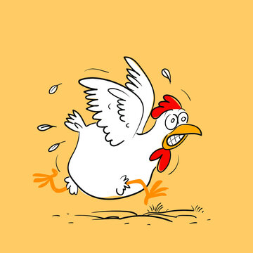 Chicken, rooster, hen cartoon drawing vector illustration.