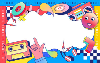 Memphis geometric lines background, e-commerce, vector illustration. Chinese translation: Year-end ceremony