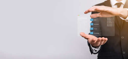 Document management concept. Virtual screen icons Document Management System DMS Online document...