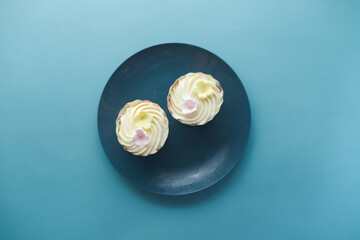 top view of chocolate muffin on a plate 
