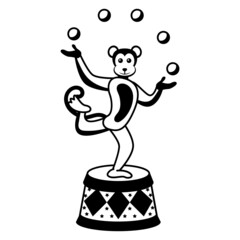 Juggler chimpanzee Vector Icon Design, Circus characters Symbol, Carnival performer Sign, Festival troupe Stock illustration, Talented Monkey Juggling Balls on a Podium Concept