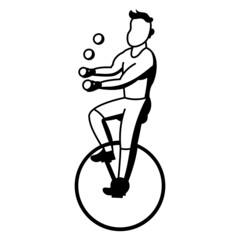 quantum juggling or ball cascade Vector Icon Design, Circus characters Symbol, Carnival performer Sign, Festival troupe Stock illustration, big mustache man Juggling on unicycle Concept © shmai