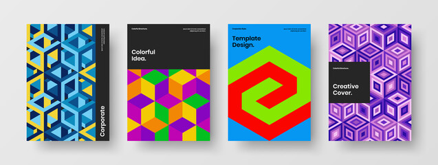 Fototapeta premium Original mosaic shapes pamphlet concept bundle. Creative presentation A4 vector design layout composition.