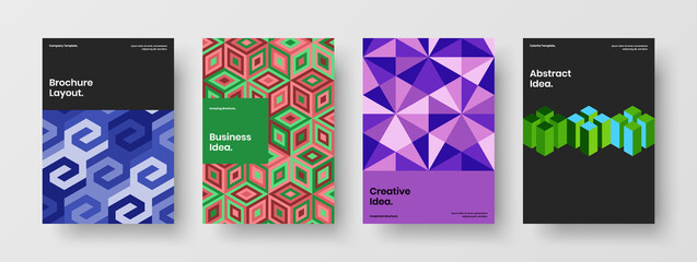 Simple company brochure vector design template bundle. Modern mosaic pattern pamphlet layout composition.