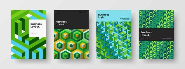 Abstract leaflet vector design illustration set. Trendy mosaic shapes book cover template bundle.