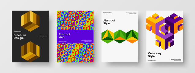 Obraz na płótnie Canvas Minimalistic corporate brochure A4 design vector illustration set. Amazing geometric pattern leaflet template collection.