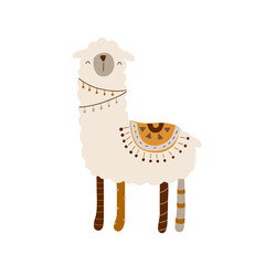 Lama animal vector isolated illustration. Cute funny hand drawn art. Design for card, sticker , fabric textile, t shirt. Children, kid modern trendy style