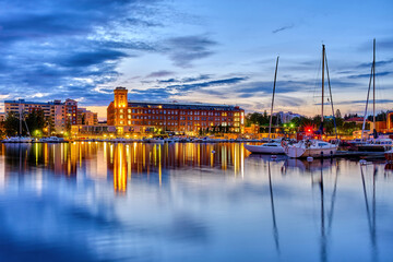 Fototapeta na wymiar Tampere holiday club marina view at night