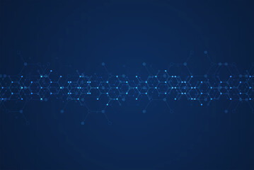 Obraz premium Hexagons pattern on blue background. Genetic research, molecular structure. Chemical engineering. Concept of innovation technology. Used for design healthcare, science and medicine background