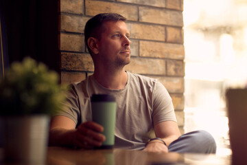 man in cafe.Man  relaxing in  cafe.
