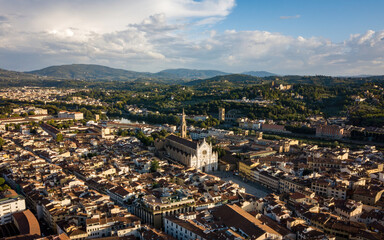 Medieval Italian town from above. Aerial drone photo, Florence, Italy