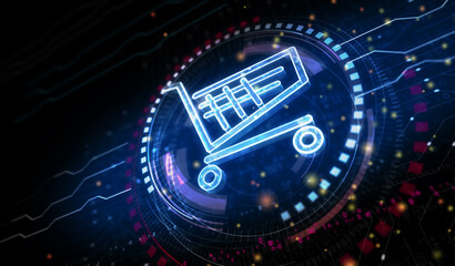 Shopping cart icon online commerce and business symbol digital concept 3d illustration