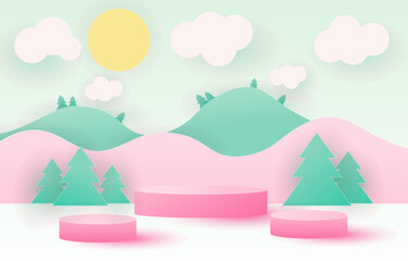 Cute nature pink green presentation cover product theme background for sales online shopping