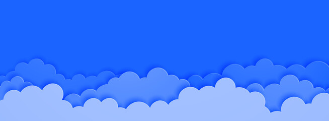 Blue clouds on blue sky background paper cut style