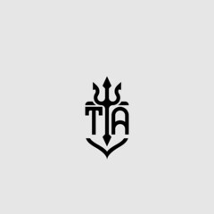 TA trident ocean retro initial logo concept